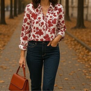 LOFT Red Floral Blouse- Small